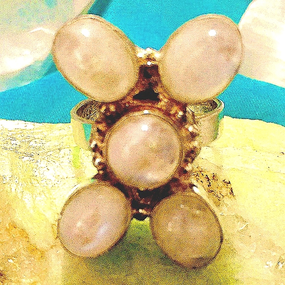Gorgeous 5 Moonstone Cabochon 925 Sterling Silver Ring